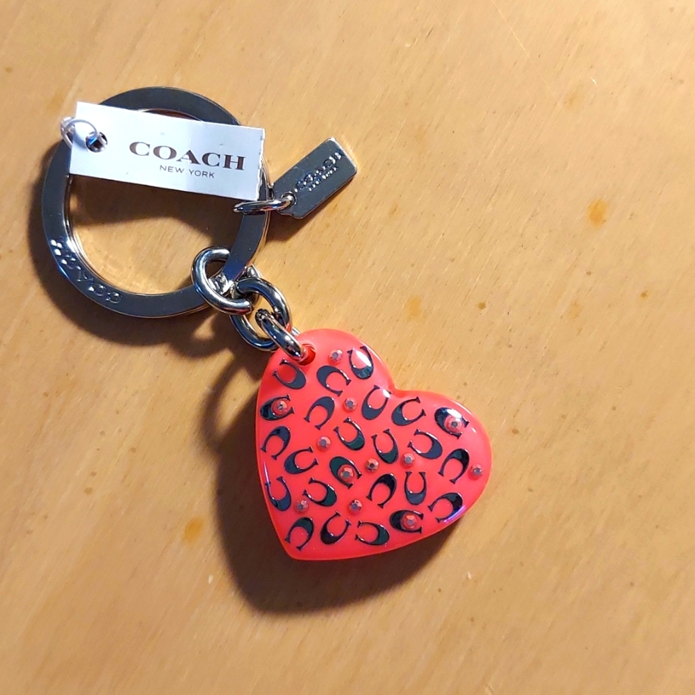 COACH PINK LUCITE  HEART KEYCHAIN NWT